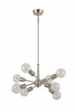 Lit Up Lighting LIT2532SN+MC - 8x60, E26 Light Pendant in Satin Nickel finish with replaceable sockets in black, Satin Nickel