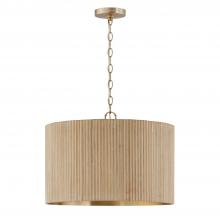 Capital Canada 350741WS - 3-Light Pendant in Matte Brass and Handcrafted Mango Wood in White Wash