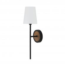 Capital Canada 650811WK-709 - 1-Light Sconce in Matte Black and Mango Wood with Removable White Fabric Shade