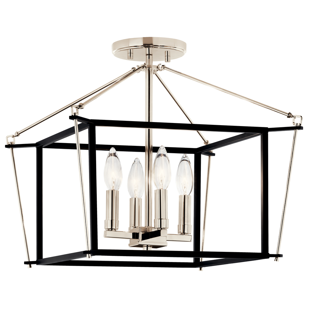 Eisley 14 Inch 4 Light Semi Flush Mount in Polished Nickel and Black