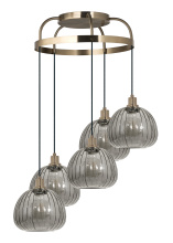 Eglo Canada 206361A - 5 LT Cascaded Pendant w/ Brushed Gold Finish & Metalic Smoked Glass Shade